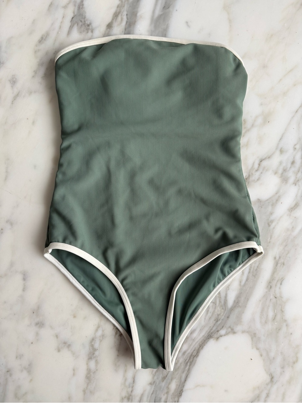 WILO The Label Sage Green Ribbed Strapless One-Piece Swimsuit • Sz S